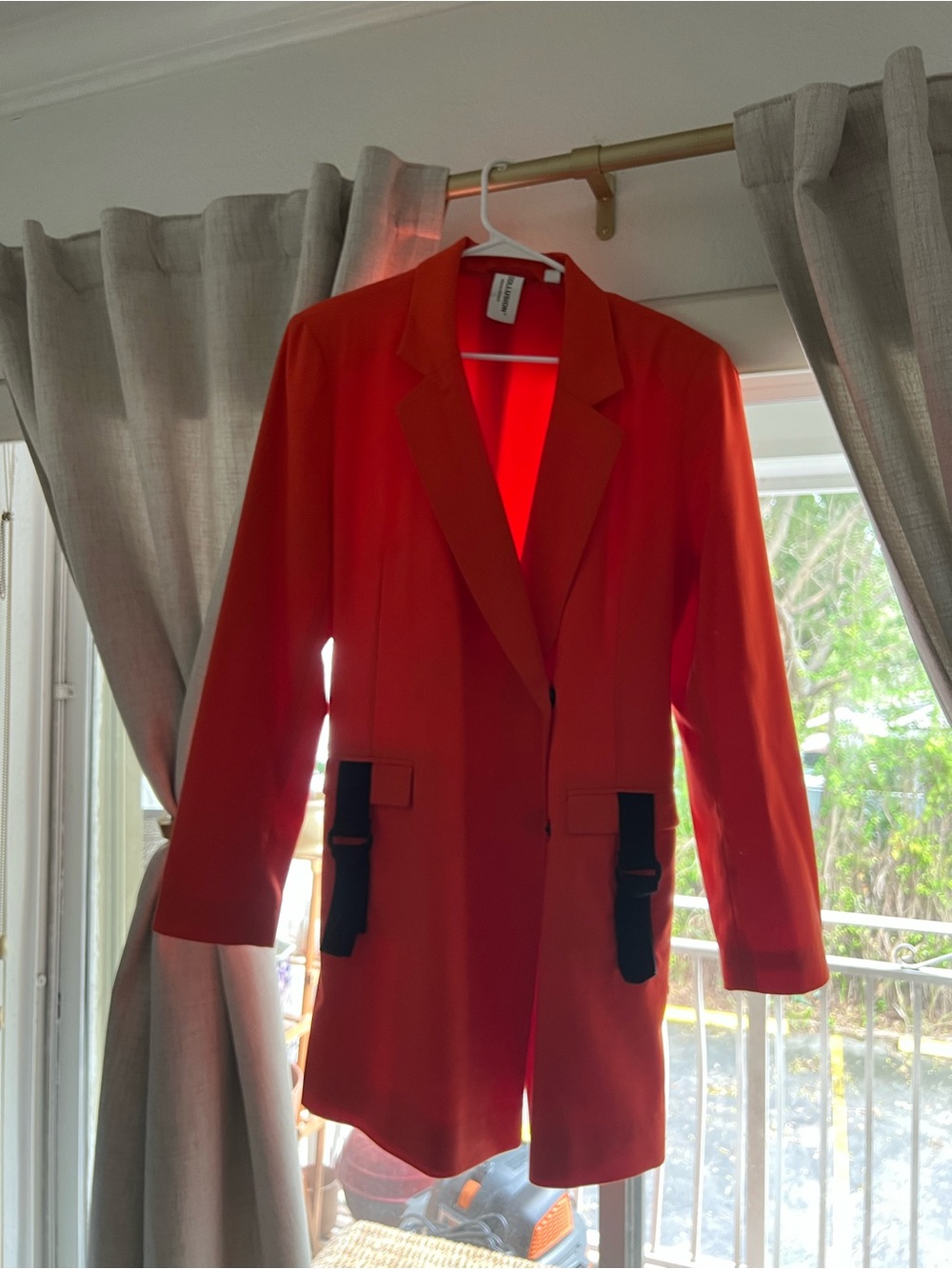Structured Red Women's Blazer/Dress with Black Strap Detail